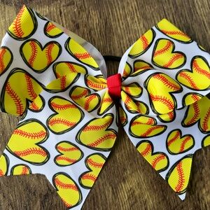 Yellow Softball Heart Hair Bow